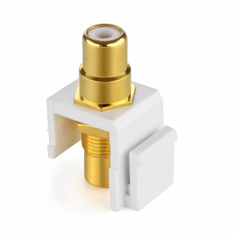 RCA Keystone Jack Insert Connector (5 Pack) Socket Female Snap In Adapter Port Gold Plated Inline Coupler (White)