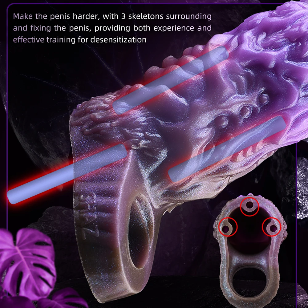 YOCY الوحش دسار غمد مع حامل ديك محسن سيليكون القضيب كم يمزح الجنس لعب للكبار الرجال تأخير القذف #6