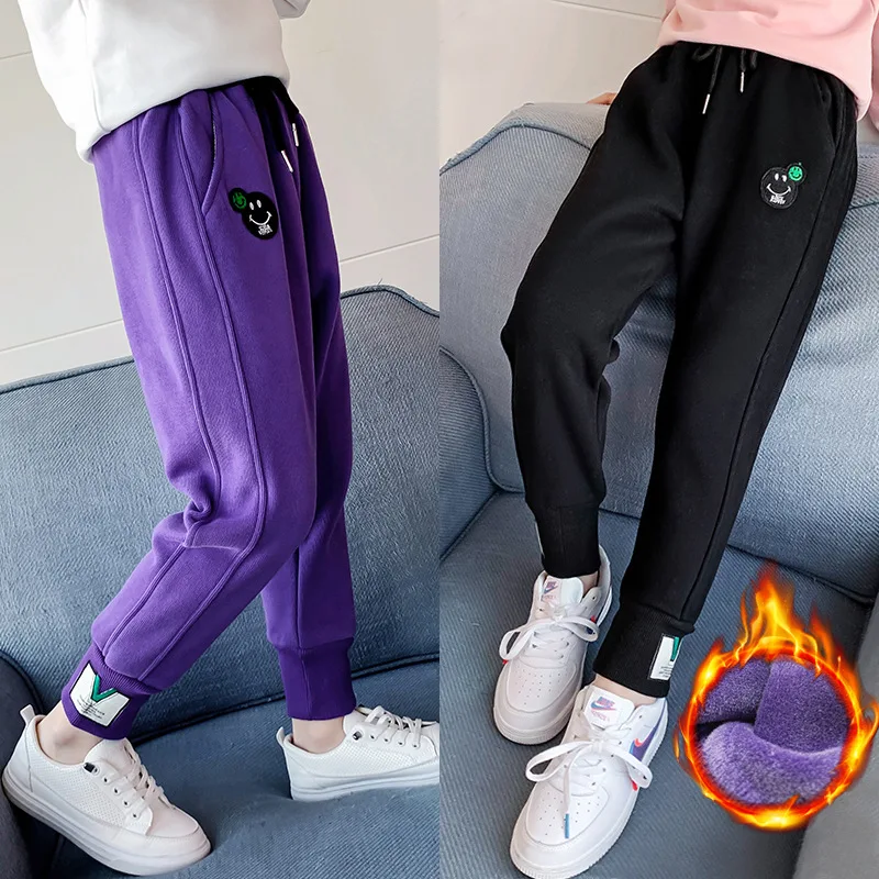 

Children Winter Pants Plus Velvet Kids Causal Pants Thick Sports Warm Fleece Long Trousers For Teens Boys Girls 3-12 Years Wear