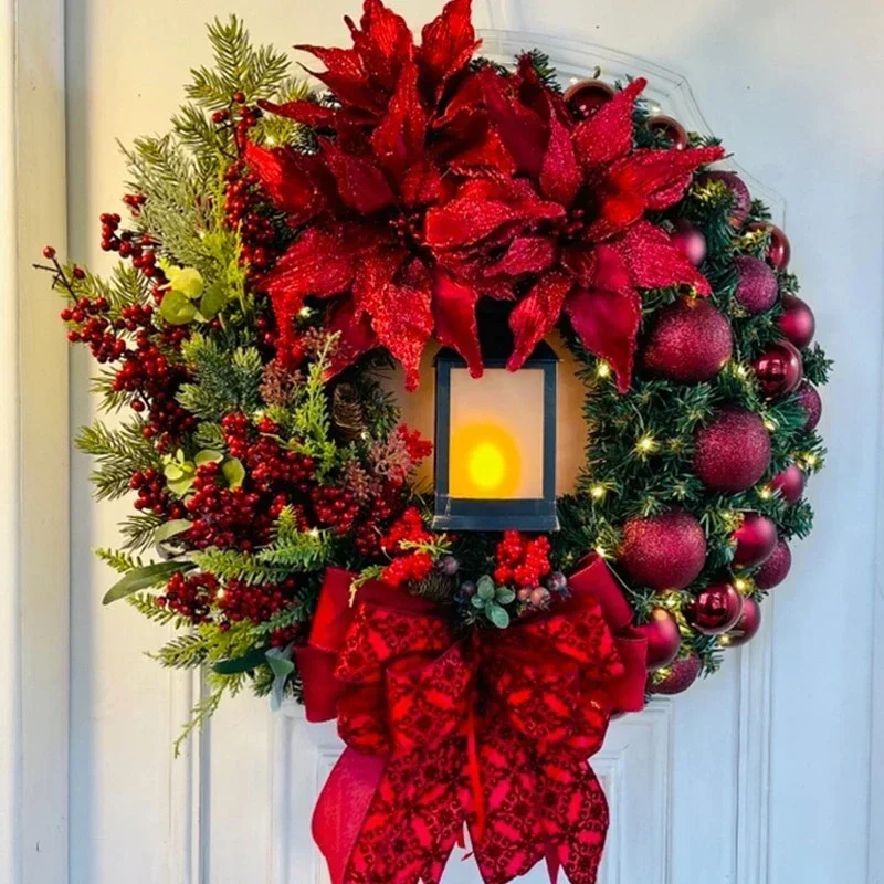 

2024 Christmas Wreath for Front Door Red Gold Window Wall Door Decorations 2024 Christmas Garland Ornament Guirnalda Navidad Lei