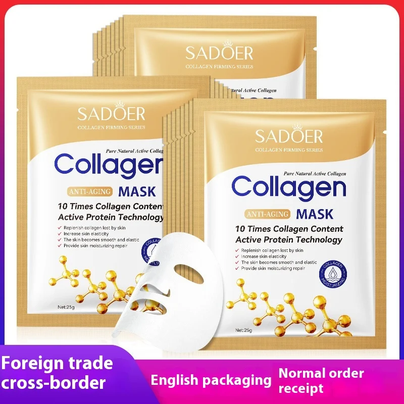 SADOER-mascarilla Facial de colágeno, máscara hidratante, reafirmante, hidratante, brillante, para el cuidado de la piel, 12 piezas