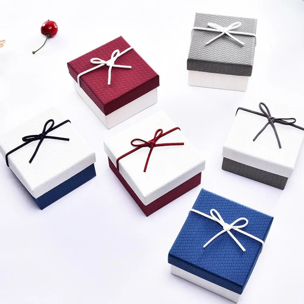 Rectangle Gift Box with Ribbon Bow Cushion Valentine's Day Wedding Present Wrapping Box with Lid Portable Jewelry Packaging Box