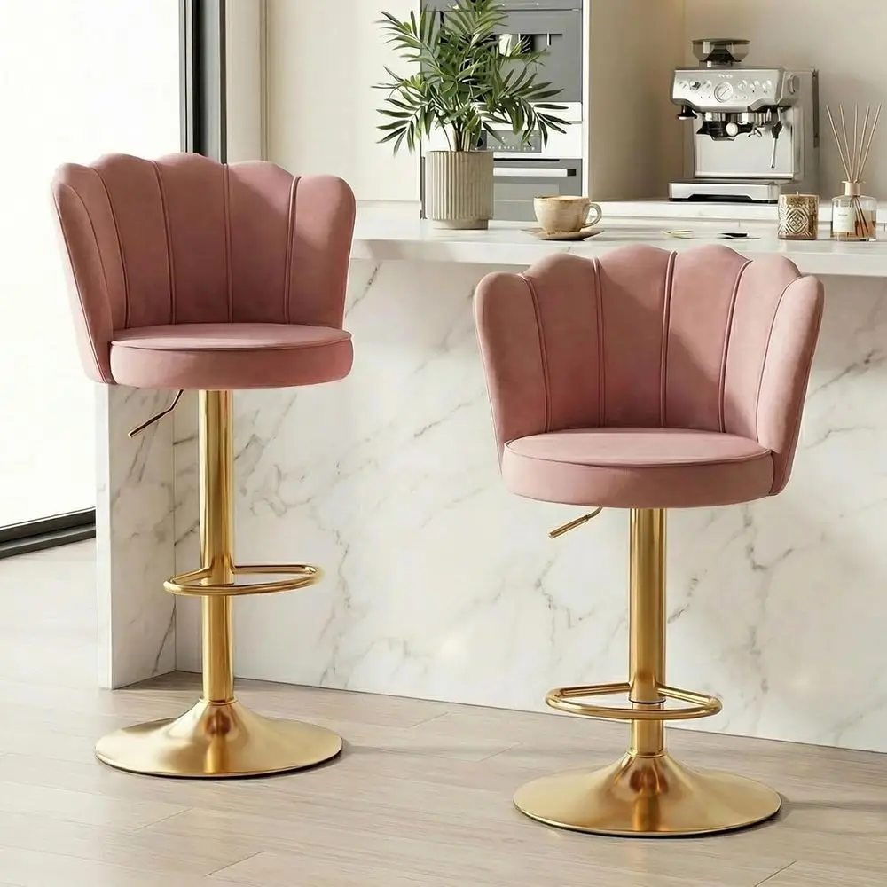 

Set of 2 Velvet Swivel Bar Stools with Adjustable Height, Backrest, Suitable for Kitchen Island, Cafe, Club, or Balcony, in Dirt