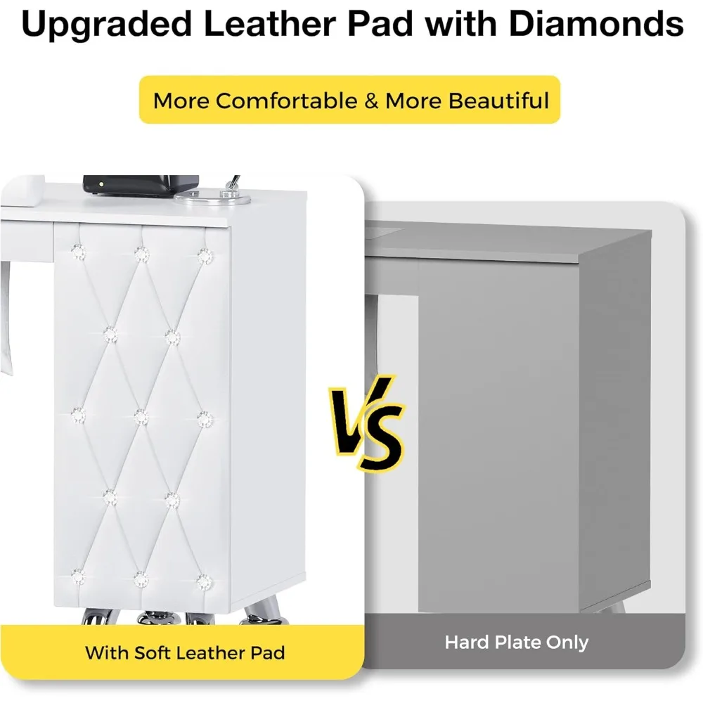 Nagelstudio-Arbeitsplatz mit Staubsammler, Handgelenkstütze, Schubladen und Schrank in Weiß, acrylbeständig