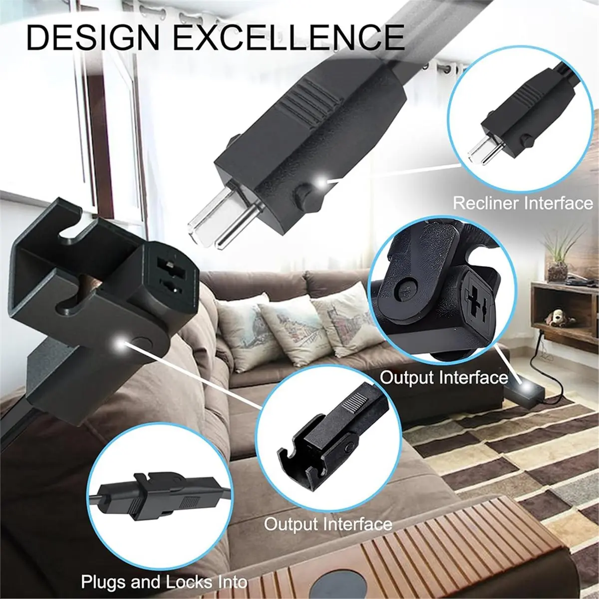 N05R Universal 1.5m 2 Pin Splitter Lead Y Power Cable for Electric Recliner and Lift Chairs, 2 Motors to 1 Power Supply