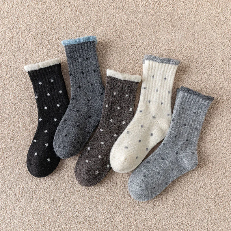 3 Pairs a Lot Winter Kids Socks 2-12T Cute Dots Girls Thicken Knee-high Socks Children Fur Padded Warm In Tube Socks