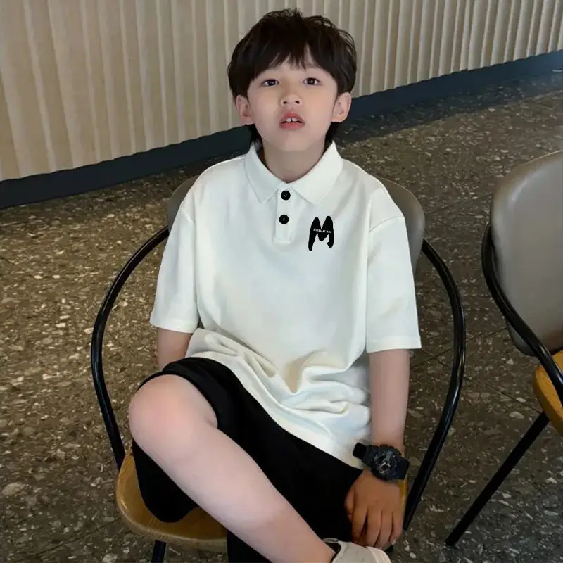 

Детская летняя футболка-поло из 100% хлопка с коротким рукавом и воротником, новинка 2026 года