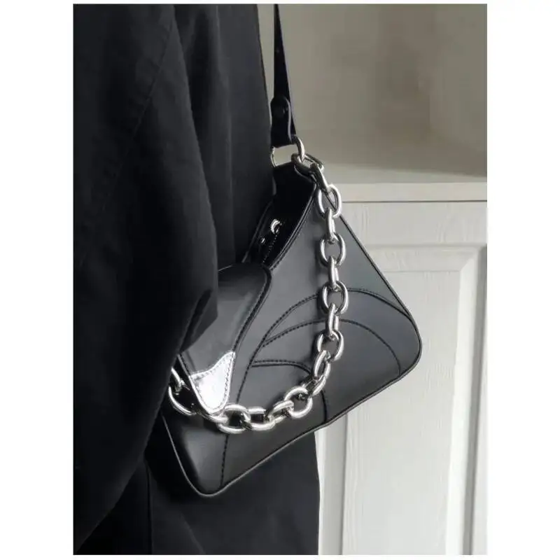 Bloom High Street Black Shoulder Bags Purse Women Hot Girls Irregular Chain Y2k Handbag Female Fashionable Crossbody Bag Сумка