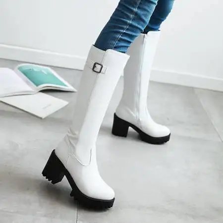 2024 Winter Platform Knee High Boots Women Fashion Round Toe Warm Long Boot Thick Heel Woman Shoes Large Size 43 Bottes Femmes