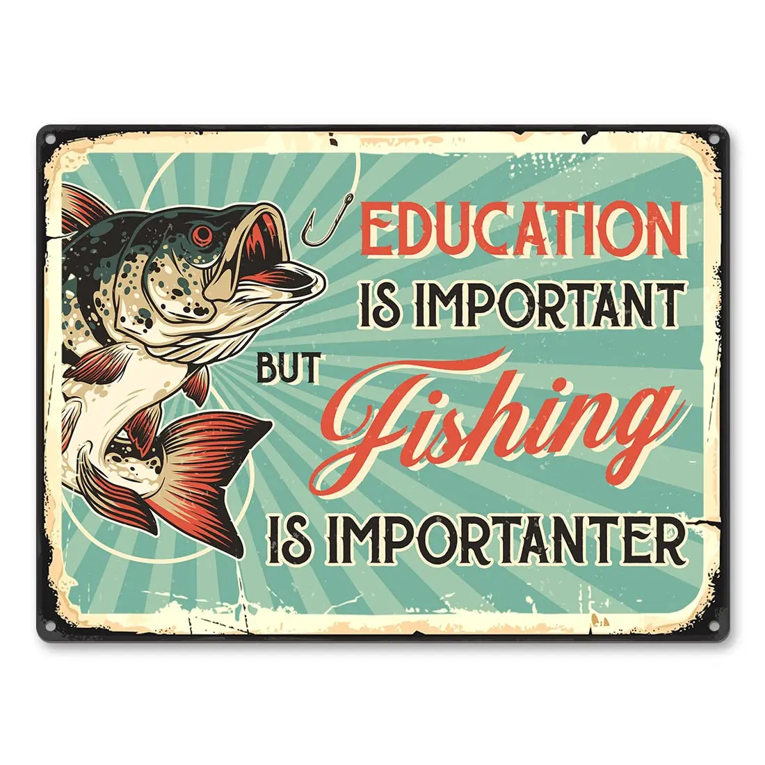 Vintage Fishing Sign - Education Is Important But Fishing Is Importanter, Fishing Decor for Wall, Lake House, Man Cave, Off sign