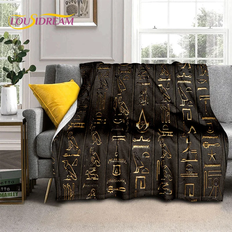 

3D Egyptian Hieroglyphics Symbol Pharaoh Blanket,Soft Throw Blanket for Home Bedroom Bed Sofa Picnic Travel Office Cover Blanket