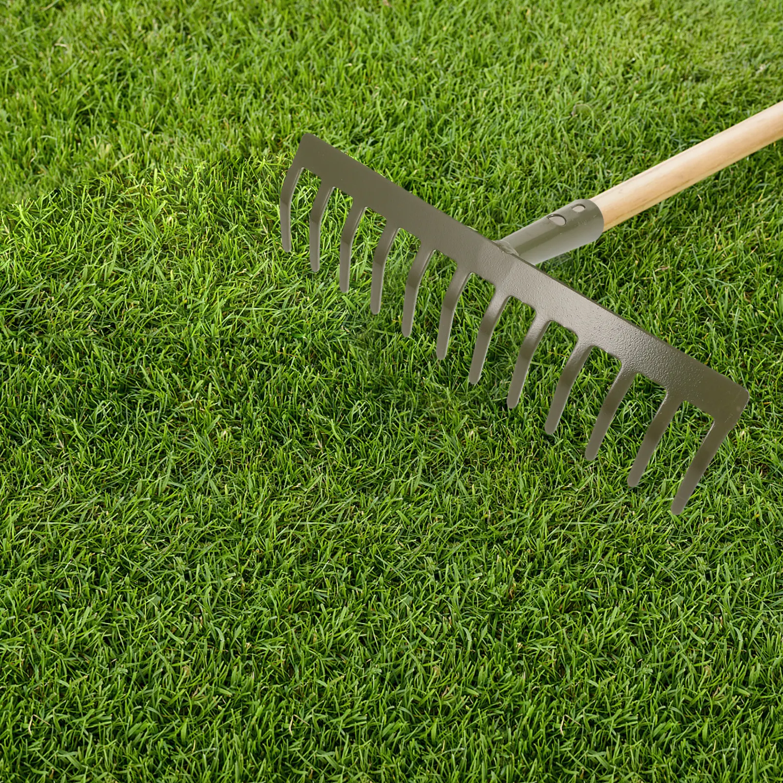 Hand Rake Heavy Duty 12- Garden Ergonomic Handle Leaves Soil Grass Farming Landscaping Lawn Levelling Small
