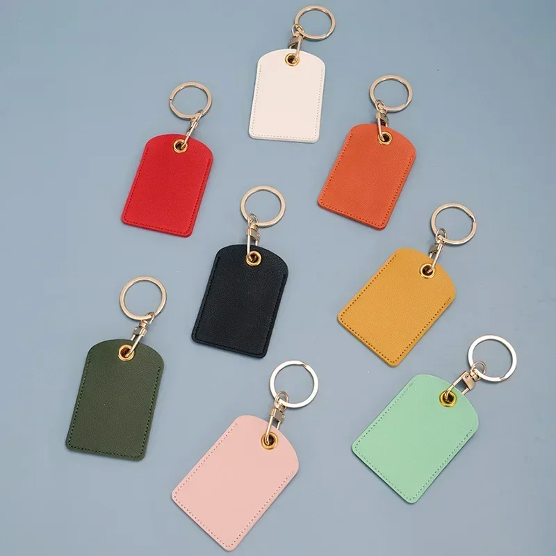 Laser Engrave Name Access Card Holder Round Water Droplet Leather Keychain Fro Airtag Personalize Custom Logo Rectangle Keyring