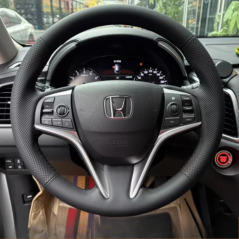 

Для Honda Spirior 2017 2018 2019, сшитый вручную нескользящий черный чехол на руль автомобиля из натуральной кожи