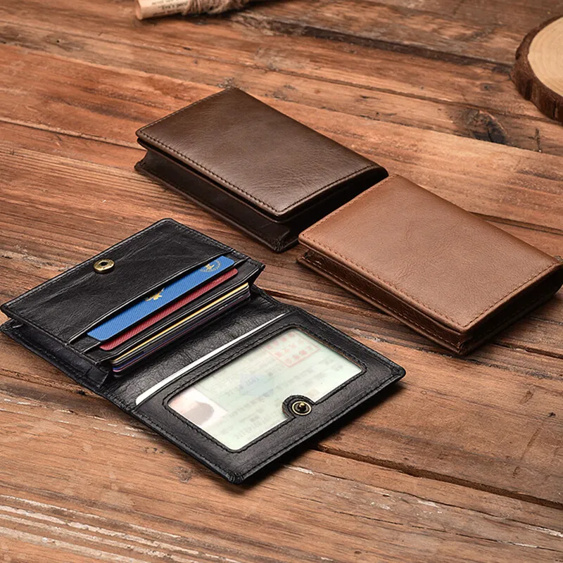 Real Leather Cowhide Card Holder RFID Blocking Purse Men and Women ID Credit Card Vintage Wallet Slim Business Cards Pouch