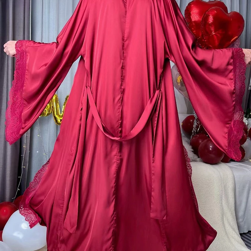 Ultra Long Birde Wedding Robe Dress White Kimono Lady Loose Sleepwear Sexy Big Lace Sleeve Bathrobe Nightwear Rayon Peignoirs