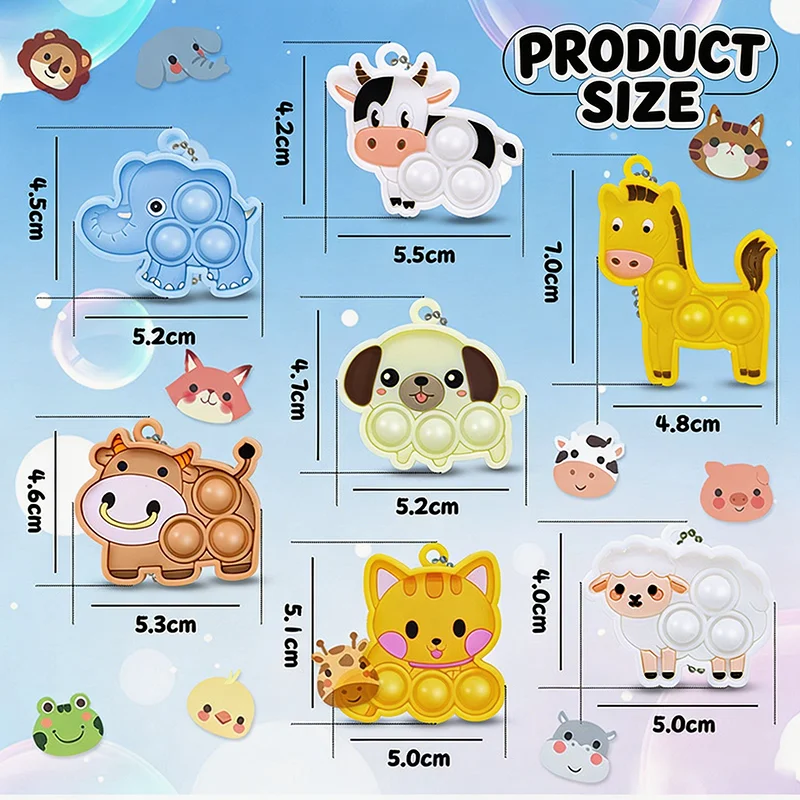 Animal Pop It Keychain Bulk Pack - Sensory Fidget Toys for Kids Party Favors Goodie Bag Stuffers Classroom Rewards Treasure Box view 3