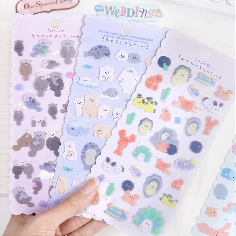 Animal marinho feltcloth reunindo adesivos recompensa das crianças polvo pinguim baleia decoração artesanal adesivos de livro de telefone móvel