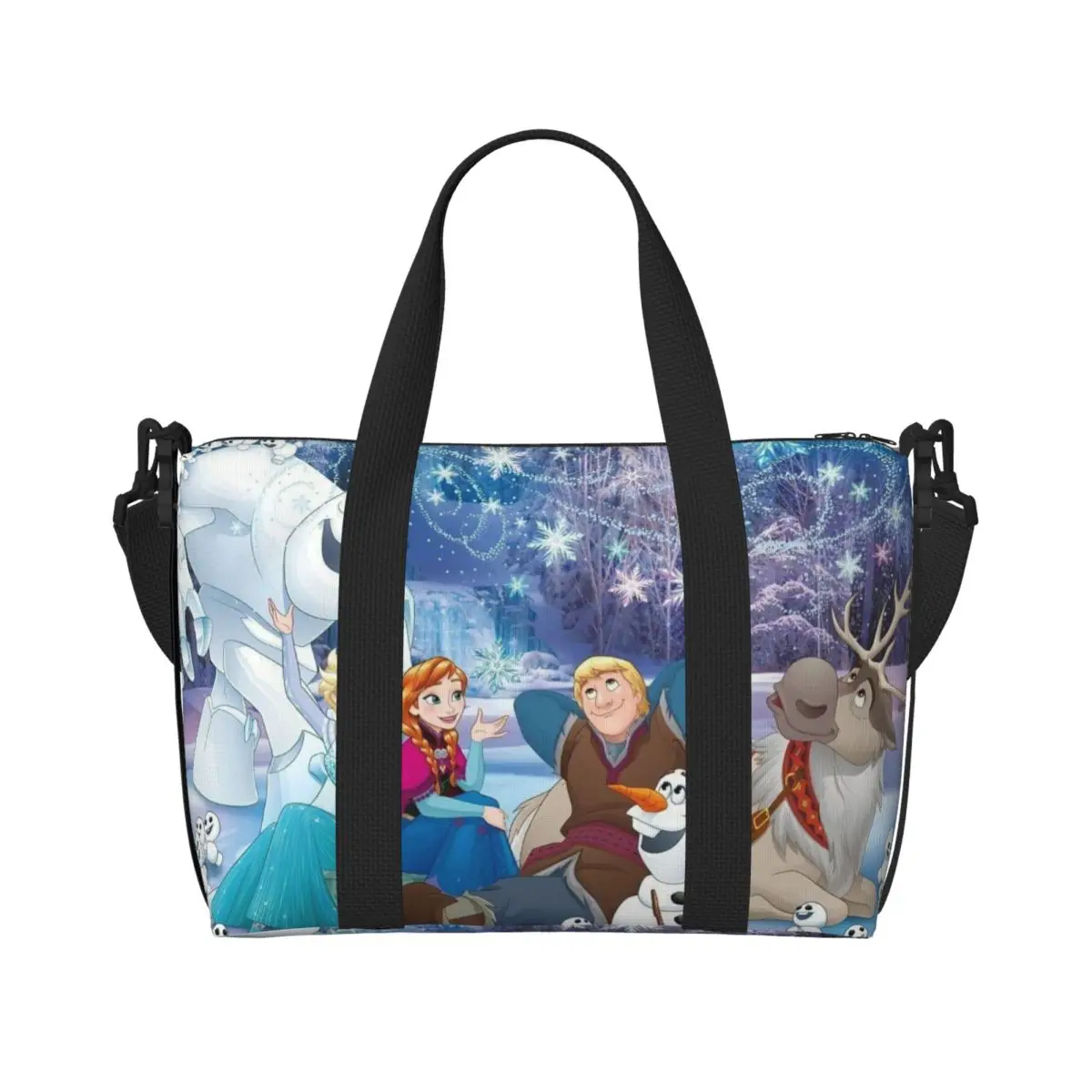 Custom Olaf Seve Kristoff Hans Tote Bag Women Large Capacity Frozen Anime Gym Beach Shoulder Travel Bag