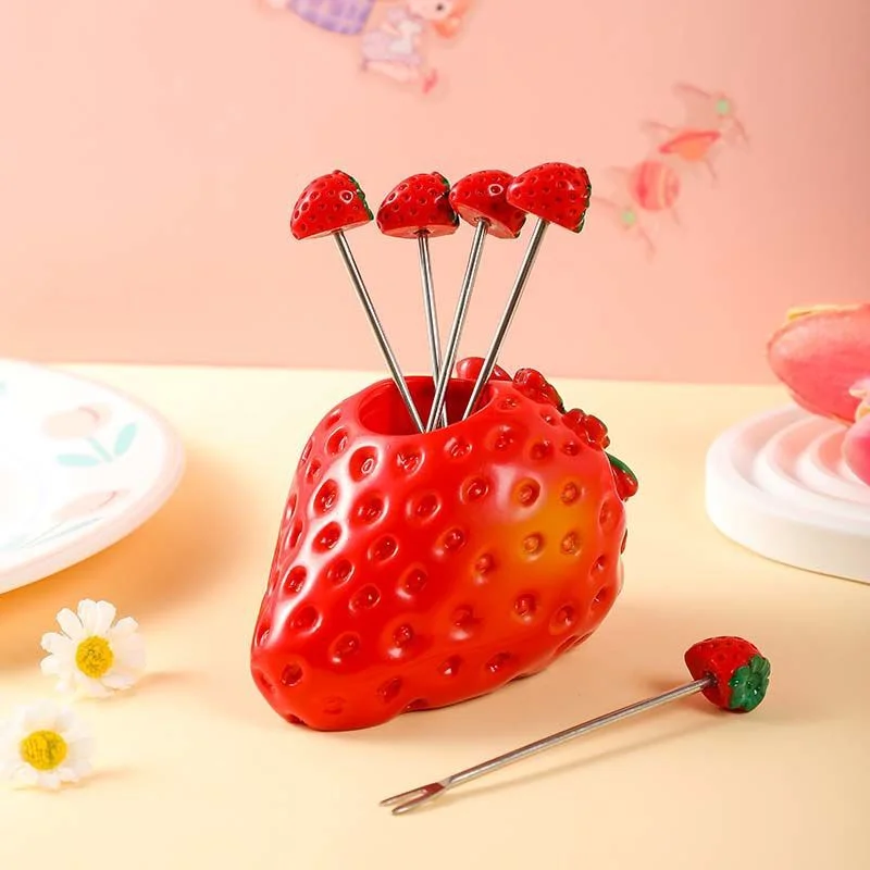 Creative Light Luxury Fruit Western Food Strawberry Household Heart Shaped Fork High Beauty Set of Dessert Fruit Forks