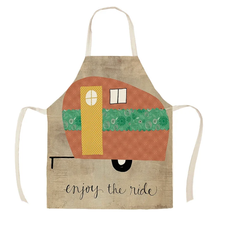 Cooking Apron Cartoon Kitchen Adult Children Printed Cotton Linen Sleeveless Chef Kitchen Apron Female Baking Accessories