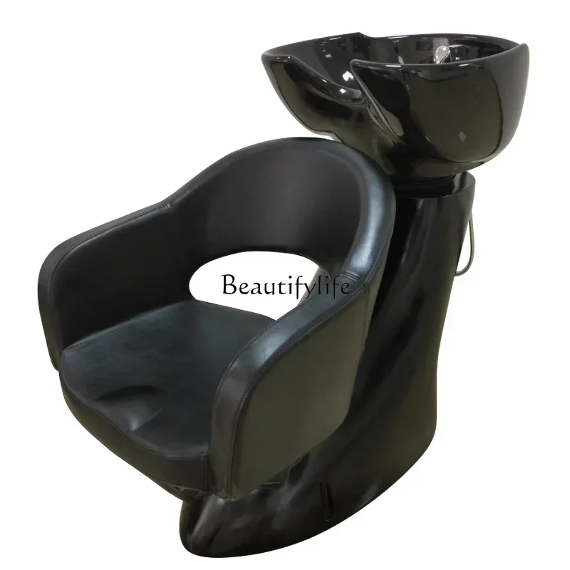 

Simple Barber Shop Half Lying Shampoo Chair FRP Flushing Ceramic Basin Shampoo Chair