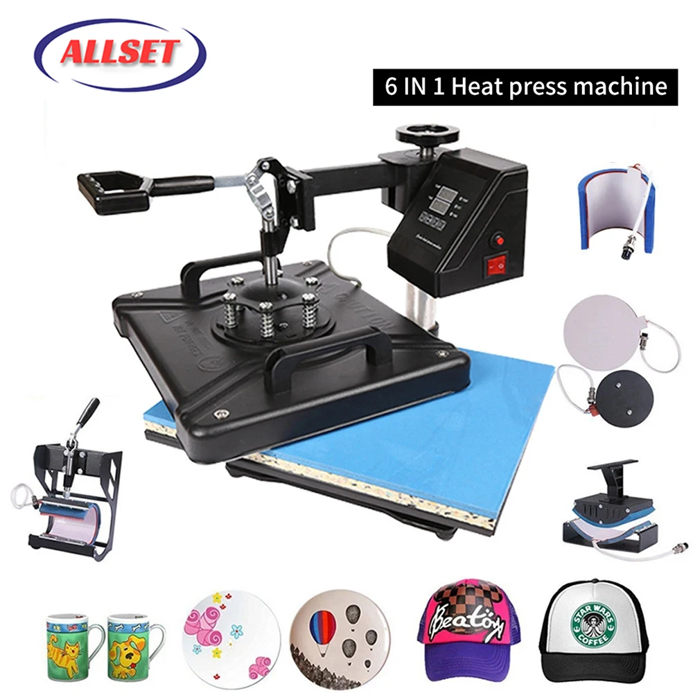 

6 In 1 Combo Heat Press Machine Thermal Sublimation Transfer Printer for Cap/Mug/T-shirts /Phone Case CNC Laser Engraver Machine