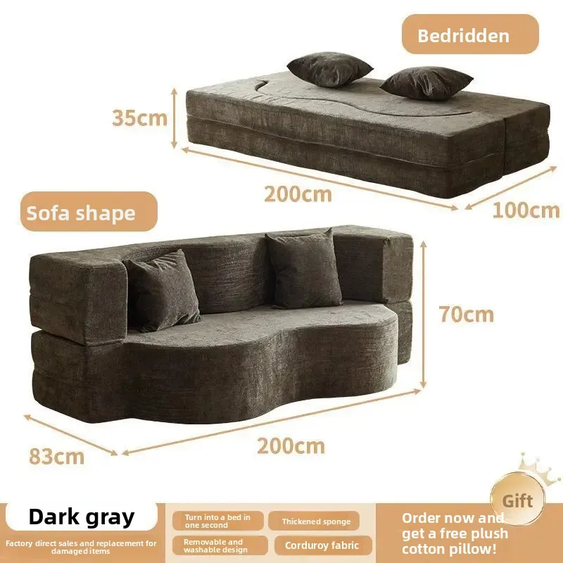 

Compression Couch Sofa Bed, Convertible Folding Corduroy Comfy Floor Memory Foam Modular Loveseat Sleeper Sofa Couch, King Size