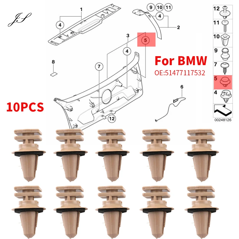 

10 шт. зажимы для входных накладок на пороги, 10 мм, внутренние зажимы 51477117532 для BMW 1 2 3 4 5 6 серии E90 E60 E61 F30 F31 F80