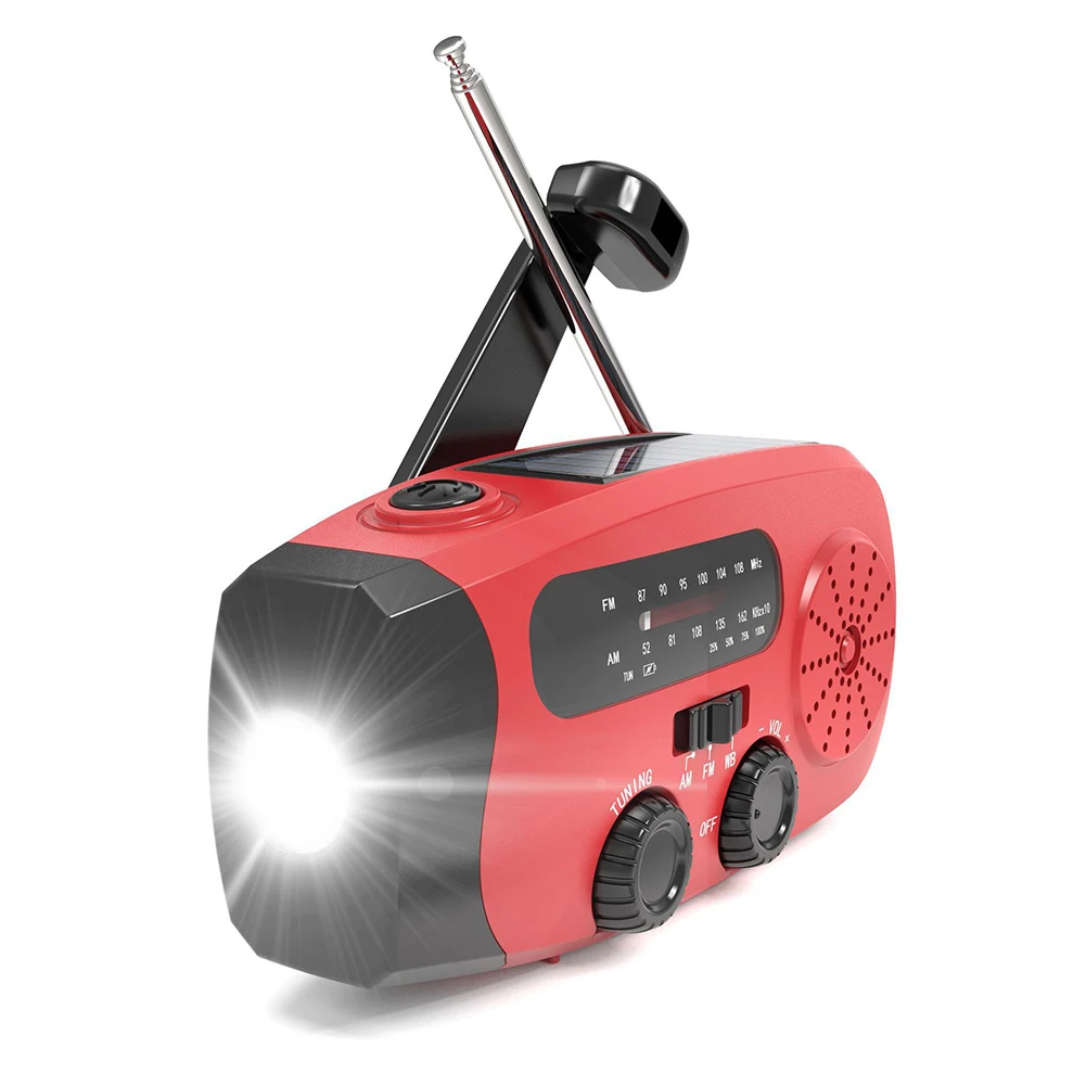 

Hand Crank Weather Radio USB Charged & Solar Power Radios Emergency Flashlight Multifunctional 2000mAh for Camping Emergency