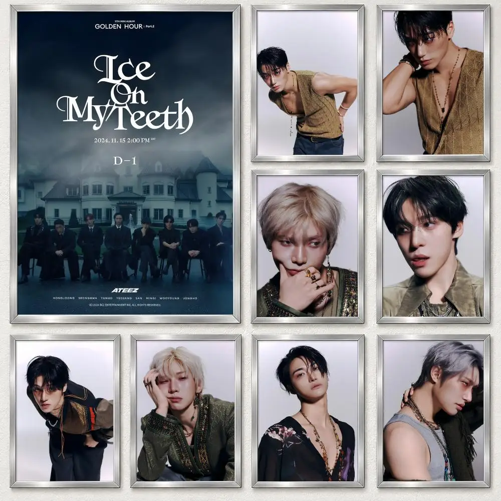 Boy Idol Group ATEEZ Poster Self‑Adhesive Waterproof PP Poster Coffee Bar Wall Art Home Decor