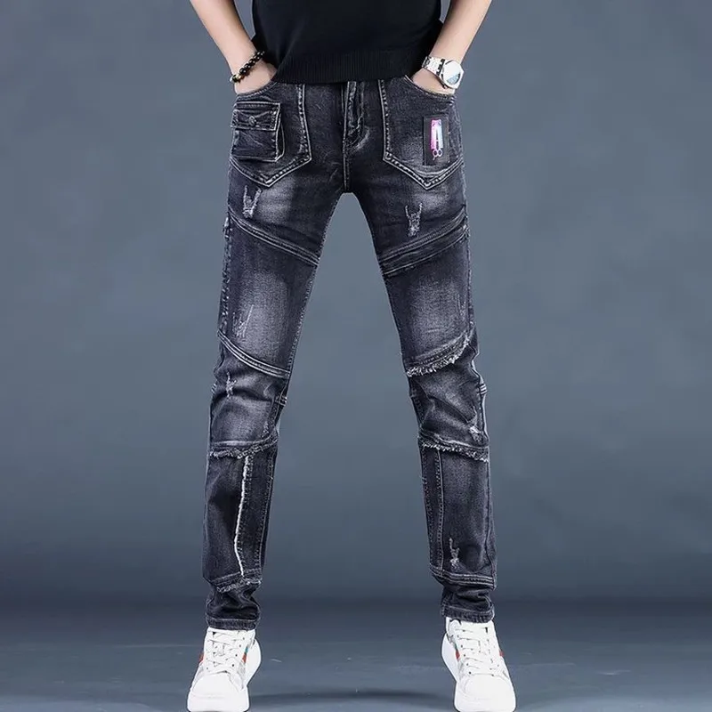 

Осенне-весенние модные трендовые американские винтажные прямые джинсовые брюки для мужчин, повседневные удобные эластичные брюки высокого качества