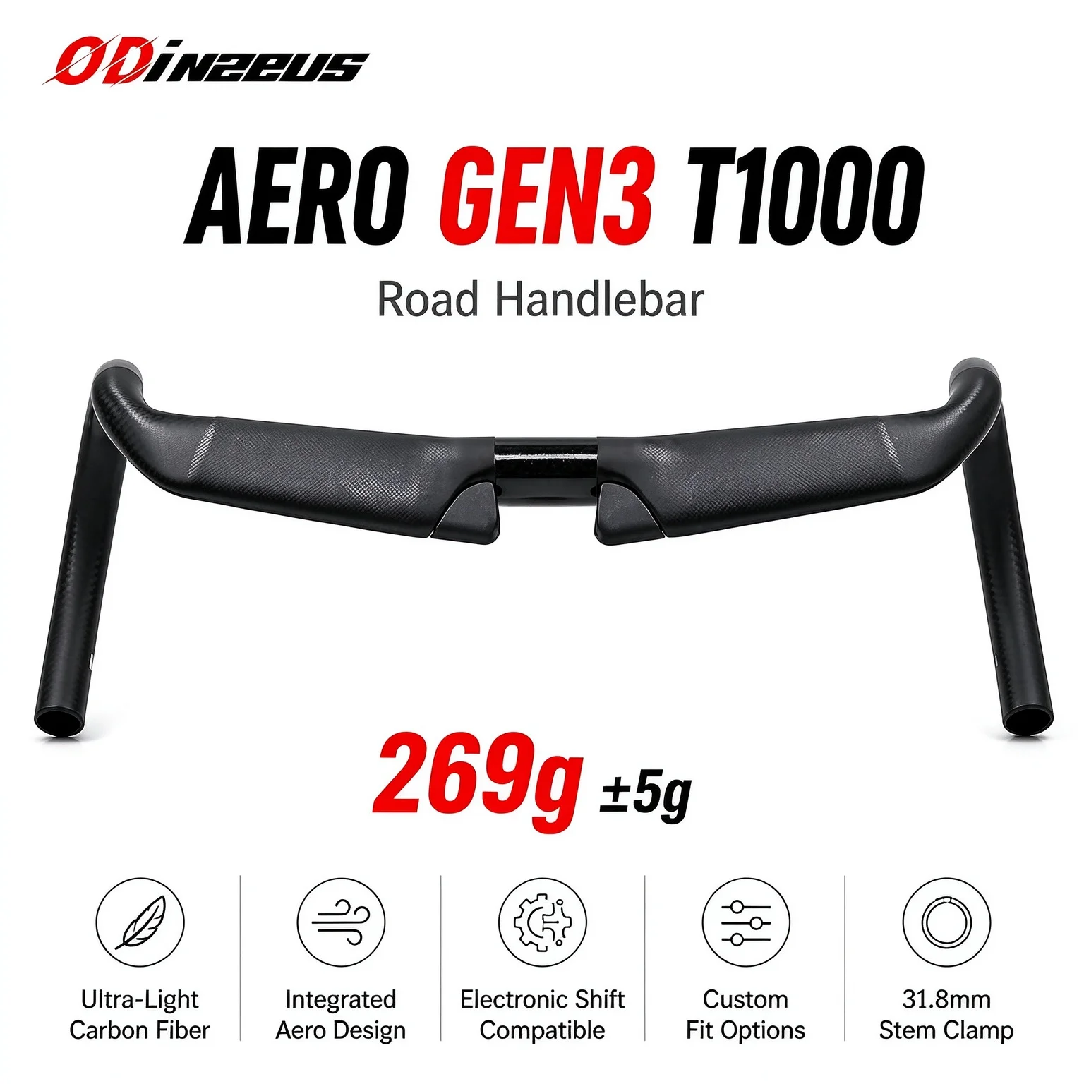 AERO GEN3 T1000 Carbon Fiber Road Bike Handlebar 31.8mm Clamp 380-440mm Lightweight Aero Cockpit Compatible With DI2 SRAM EPS