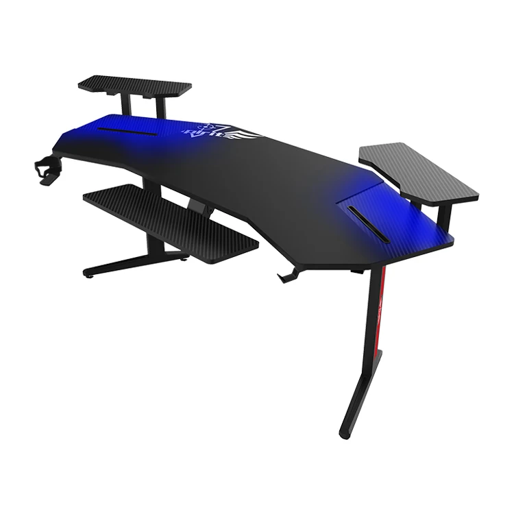 70-Inch Large RGB LED Light E-Sports Computer Gaming Desk Black Metal Corner PC Gamer Desk with Desktop RGB LED Light