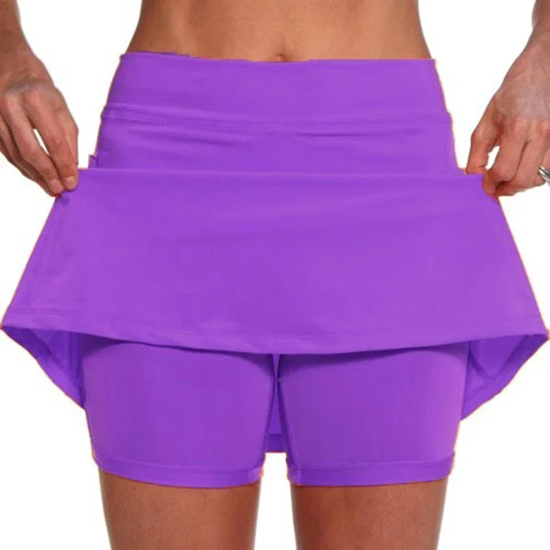 Women's Fashion Sports Skirts Solid Color Anti-exposure Skort Running Tennis Golf Shorts Breathable Short Dress with Pockets