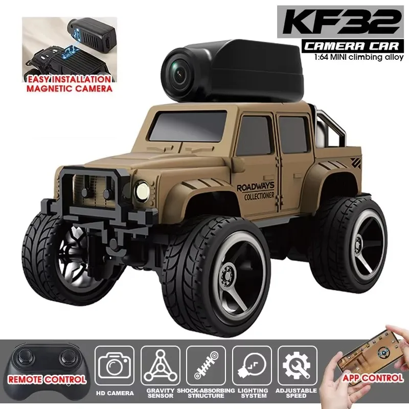 

KF32 1:64 RC Mini Climbing Car With LED Light and HD Camera Radio Remote Control Cars Alloy Toy For Kids Christmas Holiday Gift
