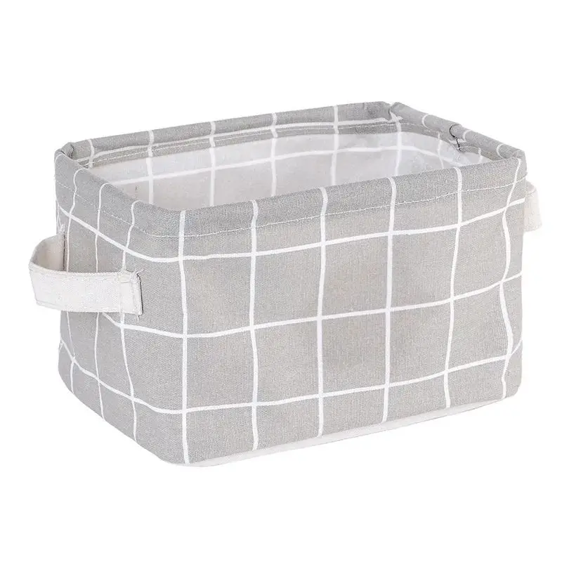 Panier de rangement pliable en tissu à motif quadrillé 20×16×14 cm, bac de rangement pliable avec po