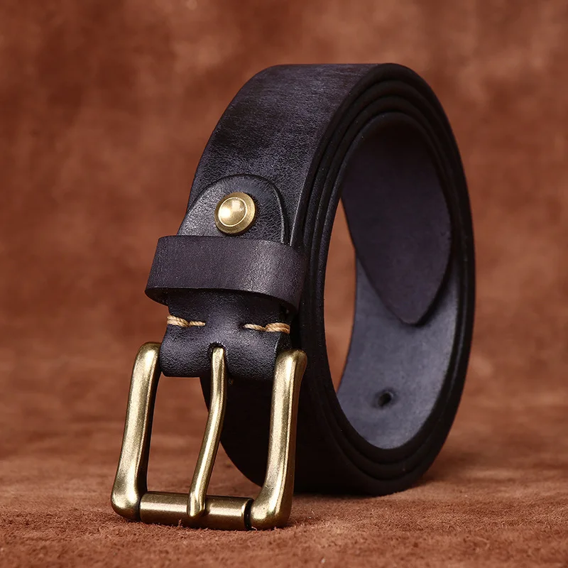 3.3CM Pure Cowhide High Quality Genuine Leather Belts for Men Women Brand Strap Male Brass Buckle Jeans Cowboy Luxury Designer