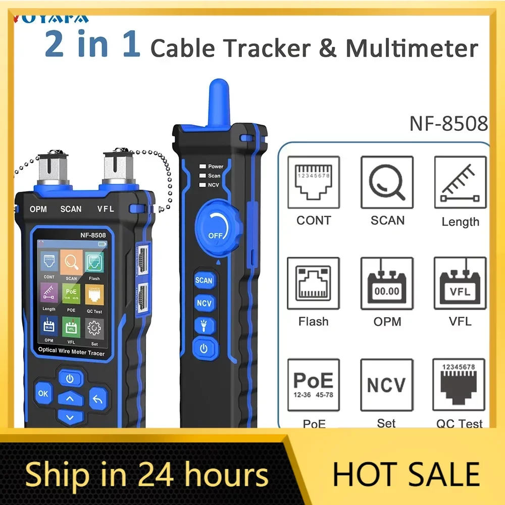 

NOYAFA NF-8508 Network Cable Tester PoE Checker belt Optical Power Meter LCD Display Measure Length Wiremap Cable Tracker