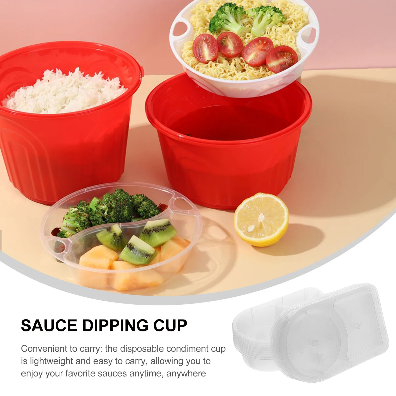 

50Pcs Double Compartment Disposable Condiment Cups Transparent Plastic Salad Dressing Container Lids Compact Travel Lunch Box