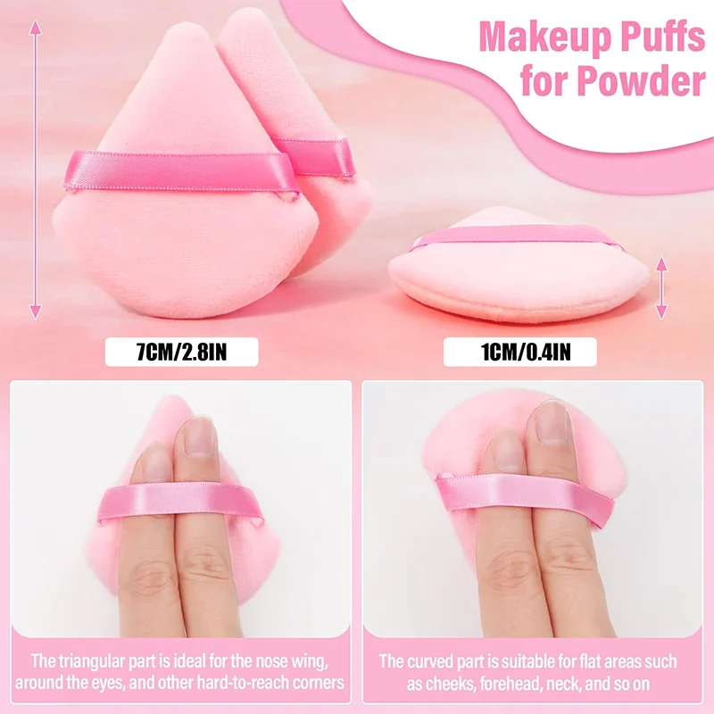 1pc Soft Fluffy Pink Triangle Puff (7×6×1cm) - Dual Wet/Dry Use Powder Puff with Finger Strap, Precise Application Eyes/Nose - Image 6