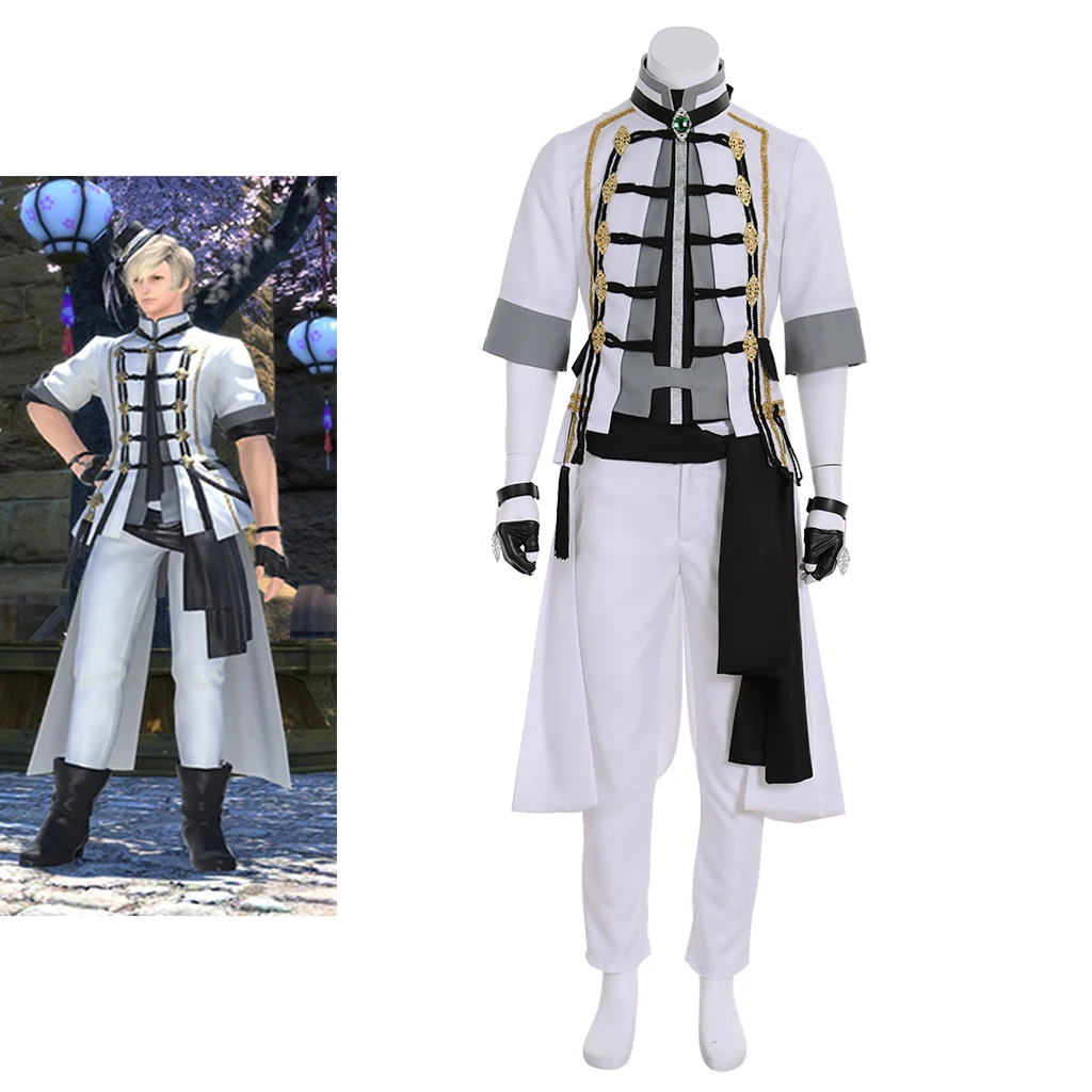 

Game FF14 Cosplay Little Ladies Day Costume For Men White Royal Seneschal Uniform Suit Halloween Party Christmas Carnival Outfit