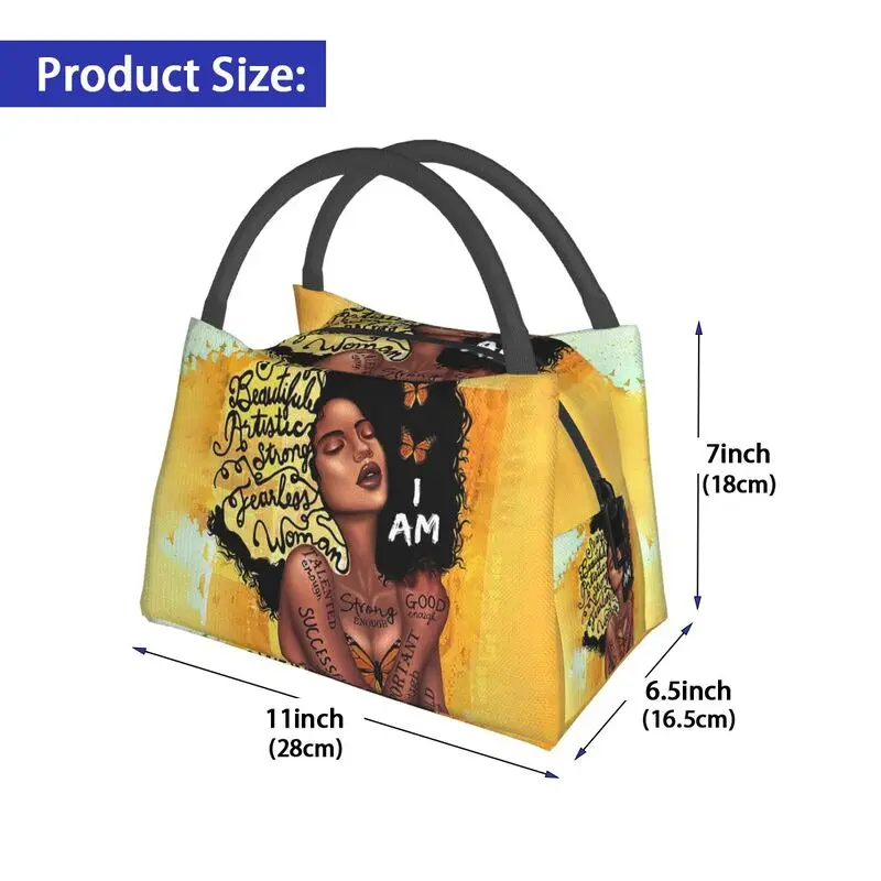 American African Girl Black Women Insulated Lunch Bag Resuable Cooler Thermal Bento Box per lavoro School Picnic Food Lunch Tote