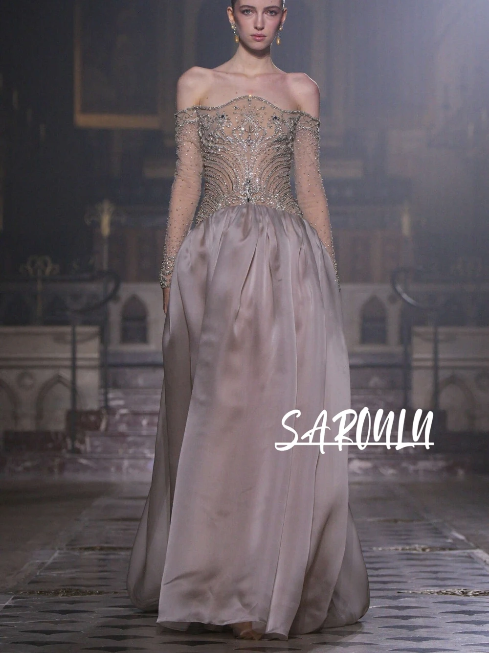 

Fashionable Strapless Beaded Evening Dress Vintage A Line Off Shoulder Customized Cocktail Gown Red Carpet Chic Women Wear