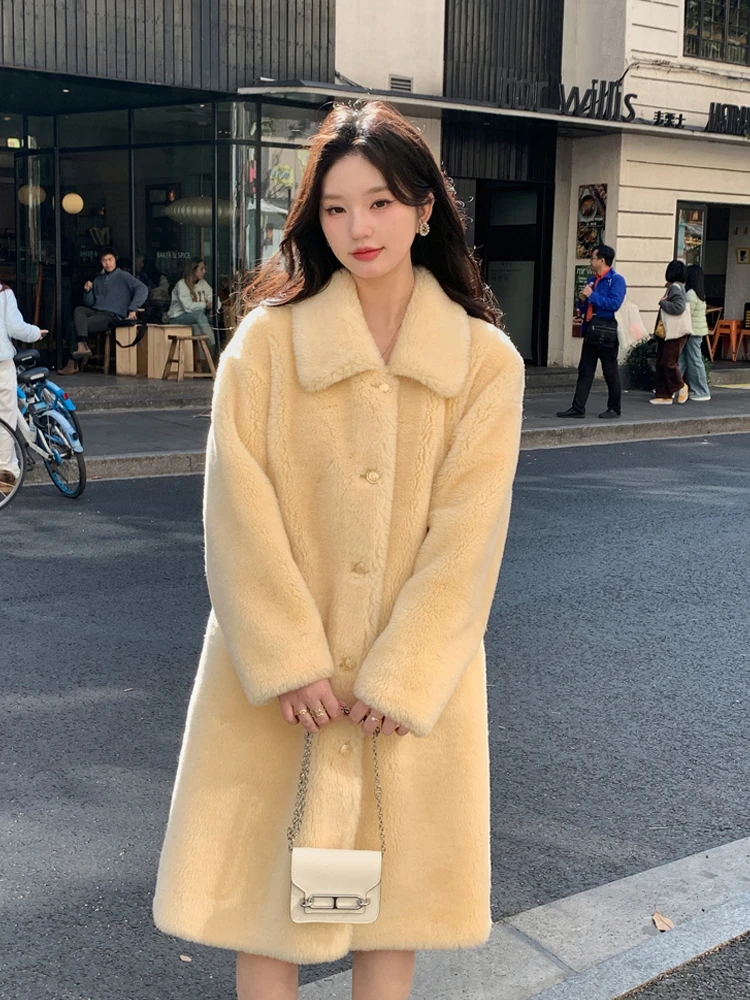 Cappotto lungo Young Sle GG Snow Country Lettera Pelliccia di agnello Jaet Cappotto invernale leggero di lana per tutta la pelle per donna