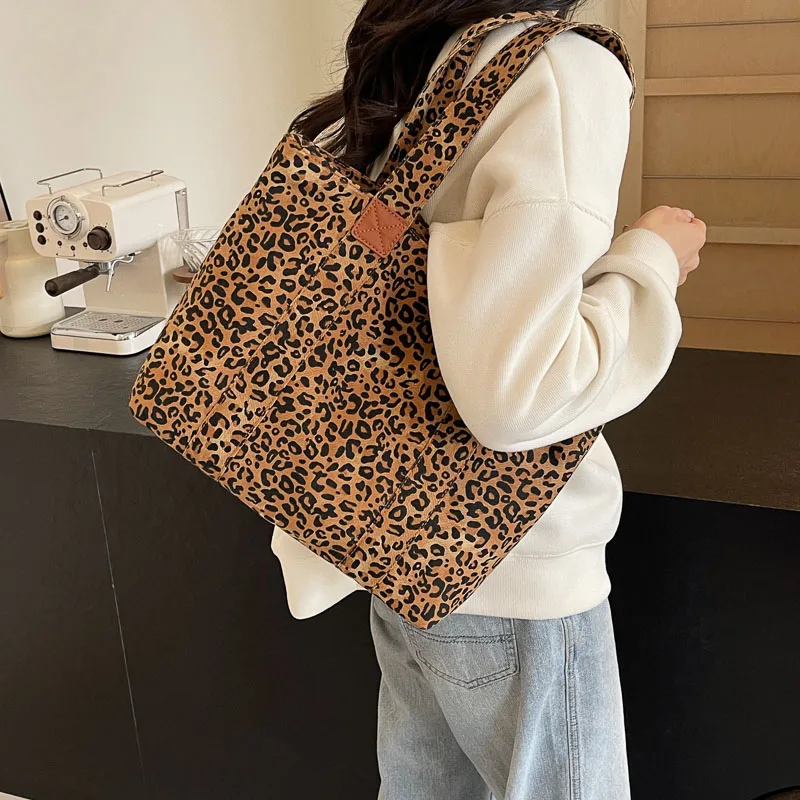 Leopard Canvas Shopper Bag Casual Fashion Shoulder Bag For Women 2024 Designer Handbag Large Capacity Shopping Bag Zipper Totes