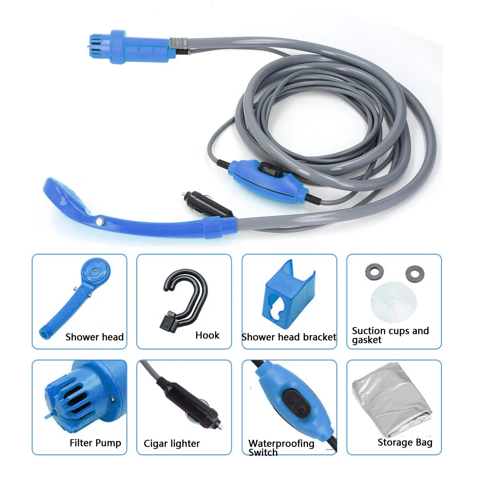 قابس سيارة 36 وات، دش تخييم محمول، تدفق قابل للتعديل، منفذ ثلاثي الأبعاد، سهل التركيب