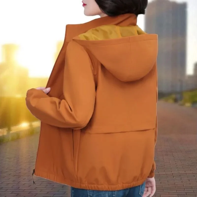 

Short Trench Coat Women's 2025 Spring Autumn New Fashion Windbreaker Jacket Casual Joker Hooded Outwear Ladies Short Outcoat Top