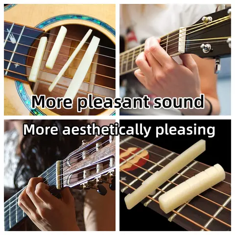 Gitarrstall 1 par 6/12-strängad akustisk, klassisk, YMH äkta bengitarrsadel, oblekt och vit, tillverkad av nötben 10 best sales akustisk gitarrsadel - №2