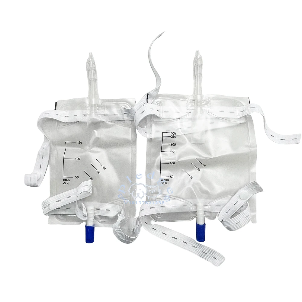 2PC Disposable Pet Urine Bag 150ml/300ml/500ml with Adjustable Straps Luer Lock Drainage & Anti-Reflux Tube for Secure Fixation